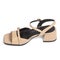 Beige Leather Women's Shoes Sandals with Black Insole on Thick Middle Heel on White Background