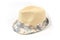 Beige men`s hat on a white isolated background