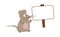 Beige mouse in front of an advertising panel on a white background - vector