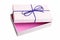 Beige open gift box with a blue ribbon