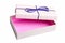 Beige open gift box with a blue ribbon