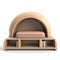 Beige Ottoman Bookcase: 3d Render Of Rounded Forms And Wooden Shelf