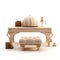 Beige Ottoman History Desk 3d Render With Sculptural Objects