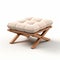 Beige Ottoman Stool: Traditional Wood And Cushioned Seat