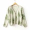 Beige Palm Leaf Printed Cardigan - Green Academia Style