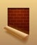 Beige paper sheet cut framed and partially rolled up with brick