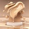 Beige Pedestal Podium featuring Liquid Foundation Splash Swirl on Studio Background - Perfect for Cosmetics Promotion and Display