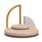 Beige podium with golden arch. Demonstration background in realistic style