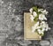 Beige rectangular plate with white cherry flowers