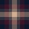 Beige, red and navy blue tartan plaid. Tweed pattern fabric swatch close-up.