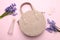 Beige round women`s handbag