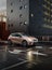 beige SEAT Ibiza in front of the corner of anthracite modern building.