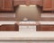 Beige table on defocused kitchen stove interior background