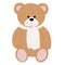 Beige teddy bear in a scarf. White background