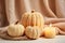 Beige Textile Knitted Craft Pumpkins With Candles, Creating Cozy Diy Decor For Autumn