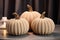 Beige Textile Knitted Craft Pumpkins With Candles, Creating Cozy Diy Decor For Autumn