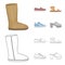 Beige ugg boots with fur, brown loafers with a white sole, sandals with a fastener, white and blue sneakers. Shoes set