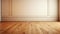 Beige wall empty apartment room with wooden floor. Copy space for product placement. Generative AI