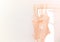 Beige woman`s bodysuit lingerie hanging on mirror