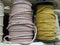 Beige and yellow ropes on coils.