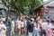 BEIJING, CHINA - AUGUST 26, 2018: Crowded hutong street in Beijing, Chi