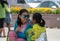 BEIJING / CHINA-JULY 30 2017: Two children are having fun and talking to each other. One of the children is wearing blue