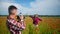 Being together. happy man and woman in love enjoy spring weather. happy relations. girl and guy in field with camera