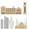 Beirut City skyline silhouette. Flat lebanese tourism icon banner, postcard. Lebanon travel concept. Cityscape with landmarks arch