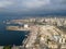 Beirut, Lebanon - 07 29 2023: Aerial Drone shot of the massive blast explosion site that happened at Beirut Port silos - Medium