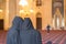 Beirut, Lebanon, April 03 - 2017: Women praying inside the mosque of Mohammad Al-Amin Mosque in Beirut Lebanon