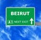 BEIRUT road sign against clear blue sky