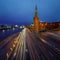 Beklemishevskaya Tower and Moscow Kremlin Embankment at Dusk