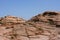 Bektau-Ata Tract. Bektau mountains. Rock formations in Bektau Ata in Kazakhstan in summer. Desert mountains Bektau-Ata.