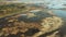 Belarus. Aerial View Of Ponds Autumn Landscape. Ponds of fisheries in the south of Belarus. Top View Of Fish Farms From