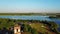 BELARUS, BELAYA CERKOV - August 04, 2018: International open air festival SPRAVA in Belarus. Aerial panoramic view.