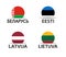 Belarus, Estonia, Latvia and Lithuania. Set of four Belarussian, Estonian, Latvian and Lithuanian stickers