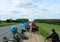 Belarus may 2014. Tourist bike trip. Tourists ride bikes on an asphalt road