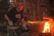 Belarus, Minsk, 2014. Work in the foundry. molten metal worker at a metallurgical plant