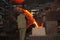 Belarus, Minsk, 2014. Work in the foundry. molten metal worker at a metallurgical plant