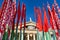 Belarus, Minsk city center, Belarusian flags on a background of sky