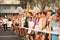 Belarus, Minsk, September 2018: athletes and fans of the Minsk half marathon finish