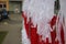 Belarus national flag made of ribbons on fence. Symbol of hope and freedom. Peaceful protest after president elections 2020