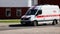 BELARUS, NOVOPOLOTSK - MAY 28, 2020: Ambulance on the road