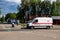 BELARUS, NOVOPOLOTSK - MAY 28, 2020: Ambulance on the road
