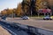 BELARUS, NOVOPOLOTSK - SEPTEMBER 29, 2019: Police car on wide empty road