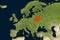 Belarus on physical map of Europe, detail of World geographic map from global satellite photo