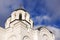 BELARUS, POLOTSK - 23 OCTOBER, 2021: Spaso-Euphrosyne convent on blue sky background