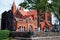 Belarus. Red church near the Government House in Minsk. May 21, 2017