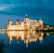 Belarus. Scenic View Of Mir Castle Complex In Bright Evening Illumination