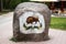 Belarus. Stone with the image of the Bison in Belovezhskaya Pushcha. May 23, 2017